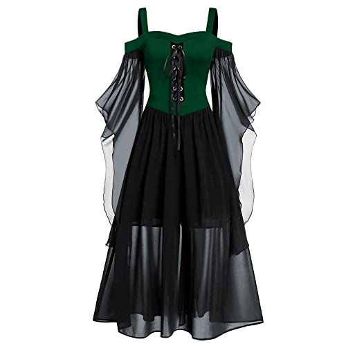 VDDTAGAM Kleid Damen Kostüm Halloween Damen Horror Kostüm Damen Halloween Kostüm Damen Hexen Kostüm Damen Vampir Kleid Damen Abendkleid Damen Fledermaus Kostüm Damen Kleid Halloween Da(Green,S) von VDDTAGAM