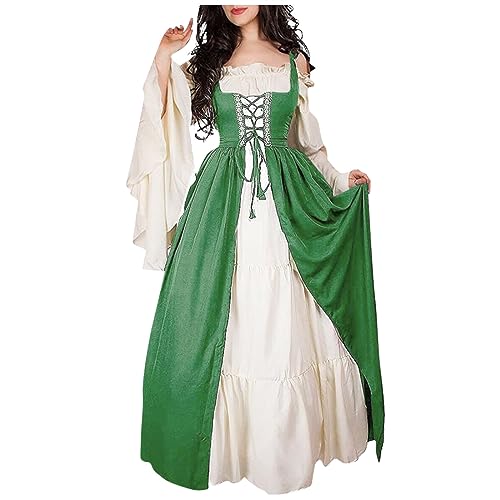 VDDTAGAM Kleid Gothic Halloween Kostüme Damen Halloween Kostüm Große Größen Renaissance Kleid Damen Kleider Damen Festlich Elegant Schwarzes Kleid Damen Halloween Kostüm Kleid Mittelal(Green,XXL/3XL) von VDDTAGAM