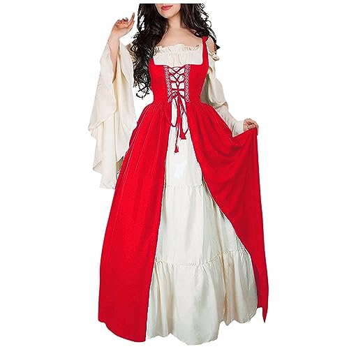 VDDTAGAM Renaissance Kleid Damen Hexen Kostüm Damen Gothic Kostüm Damen Halloween Kostüm Große Größen Mittelalter Kleid Damen Mittelalter Kostüm Damen Halloween Costume Women Halloween(Red,XXL/3XL) von VDDTAGAM