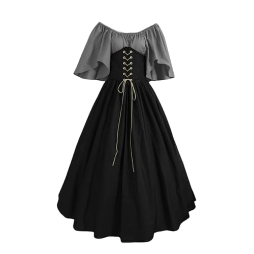 VDDTAGAM Wikinger Kostüm Damen Weihnachtskleid Damen Halloween-Kostüm Damen Gothic Dress Mittelalter Kleid Kleid Damen Elegant Kostüm Halloween Halloween Vampir Kostüm Damen Kleid Goth(Gray,L) von VDDTAGAM