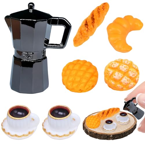 1/12 Wichtel Zubehör Miniatur Küche, Miniatur Essen und Trinken Miniatur Brot Miniatur Kaffeekanne und Kaffeetasse Miniatur Kaffeeservice Zubehör, Miniatur Deko Frühstück Miniatur Puppenhaus Zubehör von VDSOW