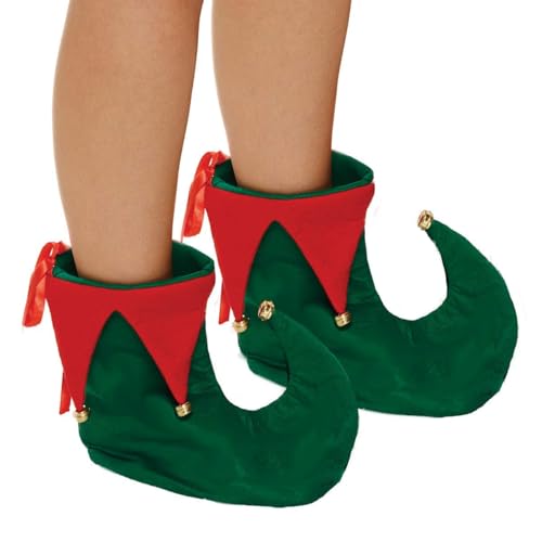 VEARZ Erwachsene Weihnachten Elf Schuhe mit Glöckchen – Grün Rot Santas Helfer Narren Peter Pan Elf Kostüm Slipper Stiefel Schuhe Unisex Xmas Fancy Dress Zubehör von VEARZ