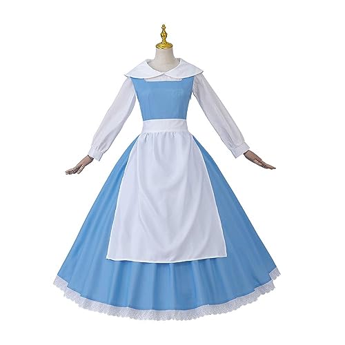 VEECOOCOS Beauty Belle Cosplay-Kostüm für Damen, Dienstmädchen, blaues Kleid, Outfit, Halloween, Kostümparty, Größe S von VEECOOCOS