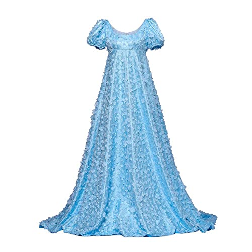 VEECOOCOS Bridgeton Daphne Kleid Regency-Kleid für Damen, blaue Spitze, Größe L von VEECOOCOS