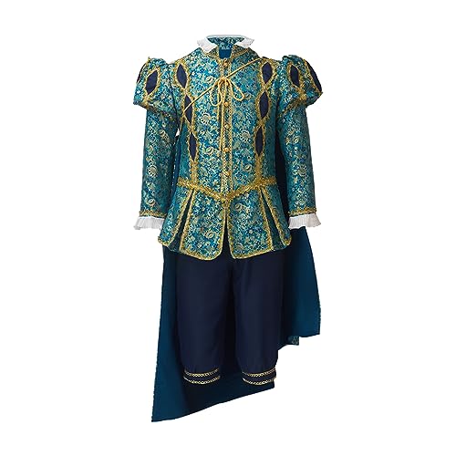 VEECOOCOS Viktorianisches Rokokoko-Kostüm, elisabethanisches Tudor-Anzug, Herren, mittelalterlicher Edelmann, Outfit, König, Cosplay, Halloween, Blau, Größe L von VEECOOCOS