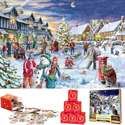 VEEKAY Puzzle Adventskalender 2024,24 Boxen 1008 Teile Weihnachts Jigsaw Puzzle,24 Tage Weihnachtspuzzle Countdown Bis Weihnachten,Weihnachtsgeschenke für Erwachsene und Kinder,70 cm x 50cm von VEEKAY