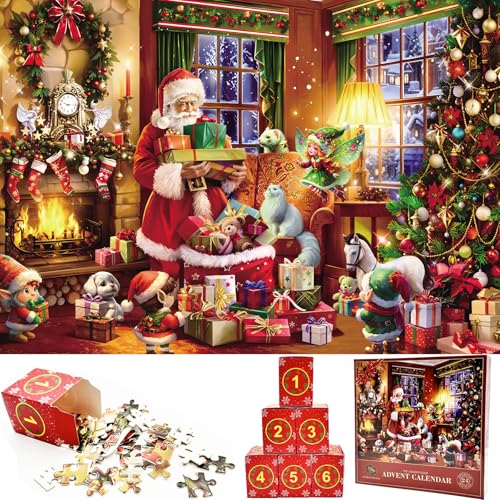 VEEKAY Puzzle Adventskalender 2024,24 Boxen 1008 Teile Weihnachts Jigsaw Puzzle,24 Tage Weihnachtspuzzle Countdown Bis Weihnachten,Weihnachtsgeschenke für Erwachsene und Kinder,70 cm x 50cm von VEEKAY