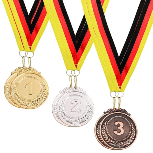 VEGCOO 6 Stück Medaillen, Medaillen Gold Silber Bronze Medaille 5.2cm Für Teenager, Marathon Medaillen Fussball Kinder Für Sport Kindergarten Wettkämpfe Preise (Gold Silber) von VEGCOO