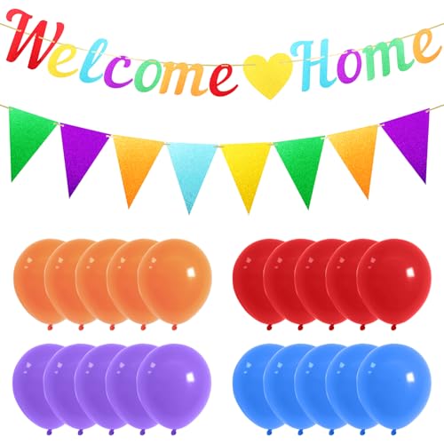 VEGCOO Willkommens-Dekoration, Willkommensbanner und Ballon-Set, mehrfarbig, Willkommensballons, Wimpelkette, Flaggen, Girlanden für Willkommensrücken, Babypartys, Einweihungsdekoration von VEGCOO