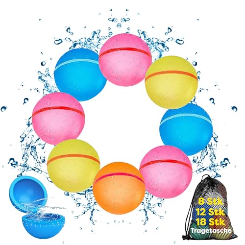 Wasserbomben wiederverwendbar,12 Stück schnell befüllbar für den Sommerspaß für Kinder und Erwachsene, selbstschließende Wasserballons, Wasserspielzeug Pool Spielzeug Strandspielzeug von VELAS