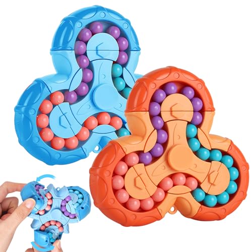 VELEEZE 2PCS Magic Bean Rotierender Würfel, Fidget Spinners, Dekompression Puzzle Toys für Kinder, Sensorisches Spielzeug für autistische Kinder, Geschenke für Erwachsene und Kinder(Blau + Orange) von VELEEZE