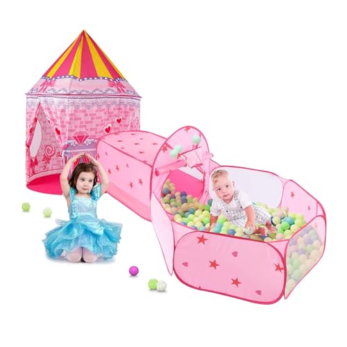 Kinder Spielzelt,Burg Zelt Pop Up Kriechtunnel Und Ball Pool 3 In 1 Indoor Spielhaus Portable Für Baby Kleinkinder Kinder von VELGXVYF