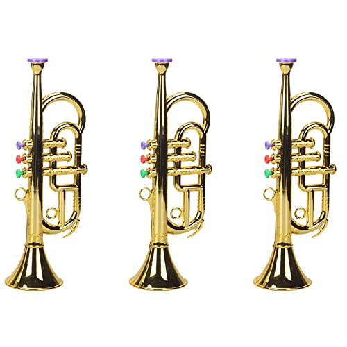 VENEKA 3X Trompete 3 Töne 3 Farbige Tasten Simulation Spielen Mini Musikblasinstrumente für Kinder Geburtstagsfeier Spielzeug Gold von VENEKA