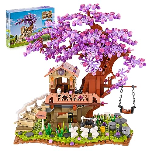 VEPOWER Ideas Baumhaus Bausteine Set, Friends Sakura Baumhaus Bauspielzeug mit LED-Licht, Bonsai Baum Set Modell, Kreatives Geschenkidee für Mädchen Jungen ab 8-12 (841pcs) von VEPOWER