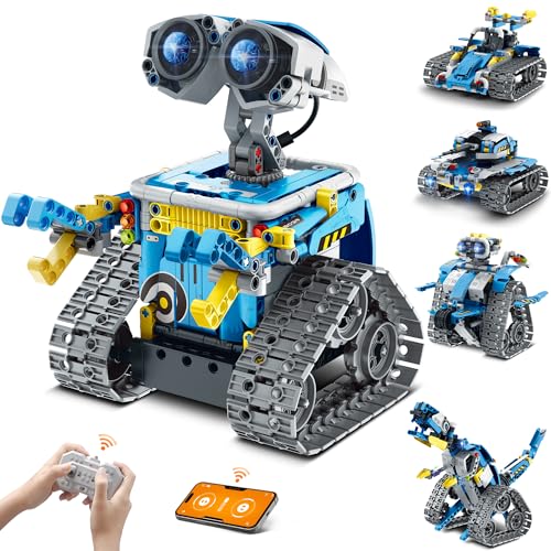 VEPOWER Roboter Kinder für Jungen ab 8-12, 5 in 1 Technik Ferngesteuert Bauspielzeug mit App Programmierbar, RC Roboticset Spielzeug Geschenk für Geburtstag (488 Stück) von VEPOWER