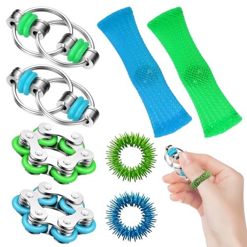 VEQENIFY 8 Stück Fidget Toys Anti Stress Spielzeug Set Kette Dekompression Spielzeug Gewebter Netzschlauch Mit Marmorspielzeugen Akupressur Ring Chain Fidget Toy für Kinder Erwachsene und Jugendliche von VEQENIFY