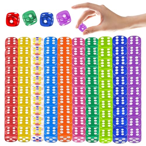 VEQENIFY 100 Stück Würfel Set 12mm Spielwürfel Bunt Würfel Set Transparent Sechsseitiger Würfel Farben Würfel Set Würfelspiele Tischspiele für Kinder Erwachsener Tischspiel Würfelspiel Party von VEQENIFY