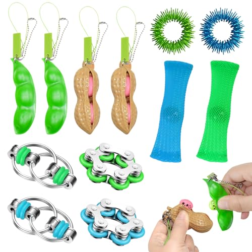 VEQENIFY 12 Stück Fidget Toys Anti Stress Spielzeug Set Kette Dekompression Spielzeug Gewebter Netzschlauch Mit Marmorspielzeugen Akupressur Ring Chain Fidget Toy von VEQENIFY