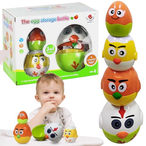 VEQENIFY Baby Stapelspielzeug ab 1 Jahr 4 PCS Ei Stapelturm Stapelspiel Lernspielzeug Montessori Spielzeug Kinder Gleichgewicht Ei Spielzeug Für Babys & Kinder Ostergeschenk von VEQENIFY