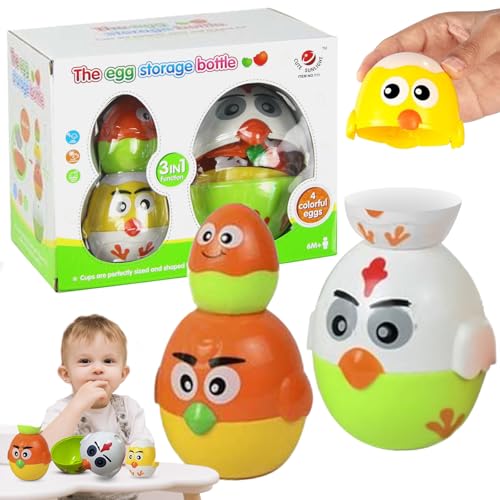 VEQENIFY Baby Stapelspielzeug ab 1 Jahr 4 PCS Ei Stapelturm Stapelspiel Lernspielzeug Montessori Spielzeug Kinder Gleichgewicht Ei Spielzeug Für Babys & Kinder Ostergeschenk von VEQENIFY