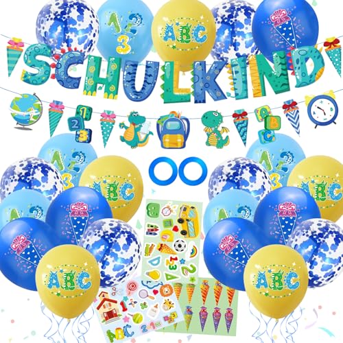 VEQENIFY Schulkind Deko Junge Deko Schulanfang Junge Dinosaur Schulanfang Deko Schulkind Geschenk Junge Schulkind Luftballon Schulanfang Geschenke für Junge Schulstart von VEQENIFY