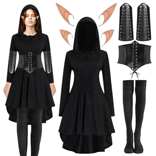 VEQENIFY Mittelalter Kleid Damen Mittelalter Kleidung Damen (6 Stück, L) Elfen Kostüm Damen Gothic Kleidung Damen Kostüm Mittelalter Damen Kleid Mittelalter Renaissance Kostüm Damen von VEQENIFY