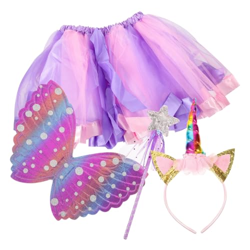 VERDANVERSE Mädchen Cosplay Kostüm mit Bunter Tüllrock Einhorn Stirnband Feenflügeln und Zauberstab Langlebiges Stoffmaterial Bühnenkostüm für Partys und Festlichkeiten Komfortabel und VERDANVERSE Mädchen Cosplay Kostüm mit Bunter Tüllrock Einhorn Stirnband Feenflügeln und Zauberstab Langlebiges Stoffmaterial Bühnenkostüm für Partys und Festlichkeiten Komfortabel und von VERDANVERSE
