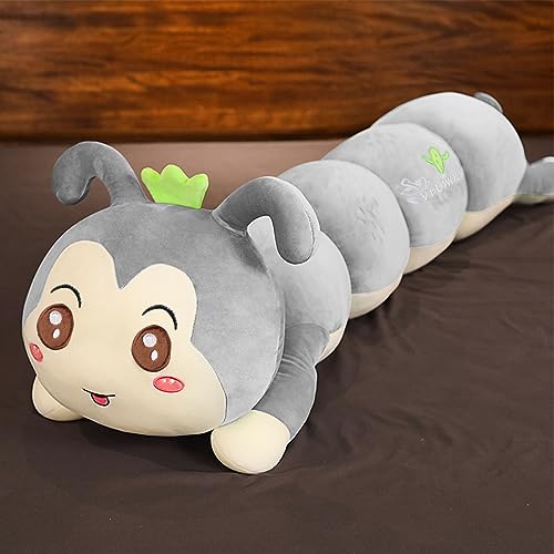 VEUWOLM Stofftiere Raupe, 110CM Plüsch Kissen Lang, Raupe Plüschtiere Kawaii, Ausgestopftes Tier Spielzeug Kuschelkissen, Raupe Plüschtier Sofakissen Geschenk für Freunde Kinder Dekoration(Grau) von VEUWOLM