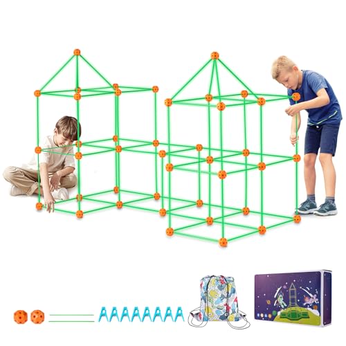 VEVOR 140-teiliges Fort Bauset für Kinder, STEM, leuchtet im Dunkeln, für Kinder ab 4, 5, 6, 7, 8 Jahren, Indoor-Zeltspiel mit 96 Stangen und 44 Bällen von VEVOR