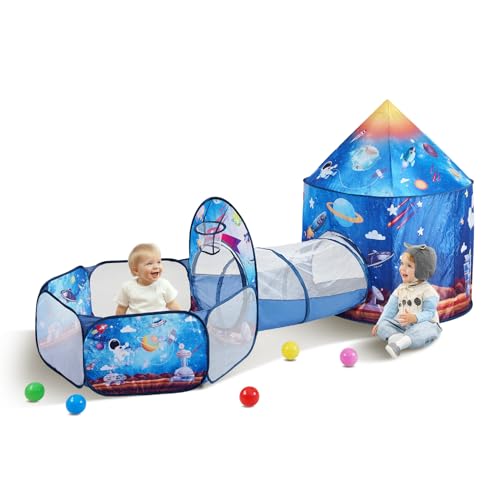 VEVOR 3-in-1-Kinderspielzelt mit Tunnel für Jungen Mädchen Babys und Kleinkinder Pop-Up-Spielhaus für drinnen und draußen mit Tragetasche und Bindebändern königsblaues Raketenthema von VEVOR