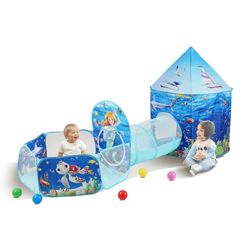 VEVOR 3-in-1-Spielzelt für Kinder mit Tunnel, Basketballkorb für Jungen, Mädchen, Babys und Kleinkinder, Pop-Up-Spielhaus für drinnen und draußen mit Tragetasche und Spanngurten, Geburtstagsgeschenke, von VEVOR