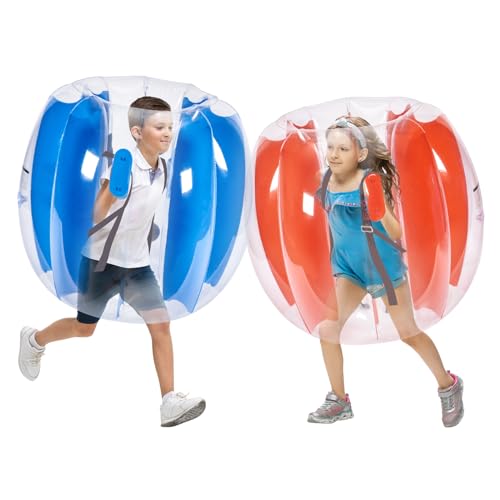 VEVOR Aufblasbare Bumper Balls 2er-Pack, 0,9 m Bälle Kinder & Jugendliche, PVC-Bumper-Stoßball für Teamspiele im Freien, Outdoor Spielzeug für Spielplatz, Hof, Rote Streifen + Blaue Streifen von VEVOR