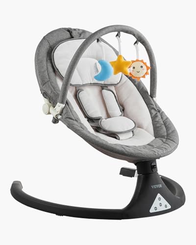 VEVOR Babyschaukel, 5-Gang-Babywippe mit 3 Sitzpositionen, Babyliege mit PVC-Touchpanel, Fernbedienung, Bluetooth, 10 Liedern & Spielzeugbügel für Kinder im Alter von 0–9 Monaten/0–9 kg von VEVOR