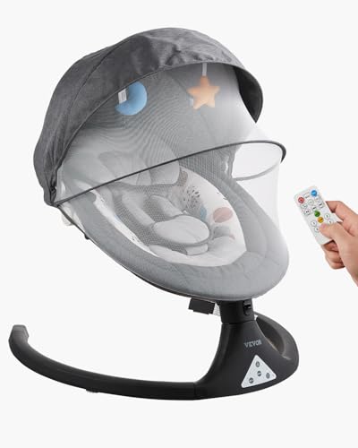 VEVOR Babyschaukel, 5-Gang-Babywippe mit 3 Sitzpositionen, tragbare Babyschaukel mit PVC-Touchpanel, Fernbedienung,Bluetooth,10 Schlafliedern und Moskitonetz für Neugeborene von 0–9 Monaten/0–20 Pfund von VEVOR