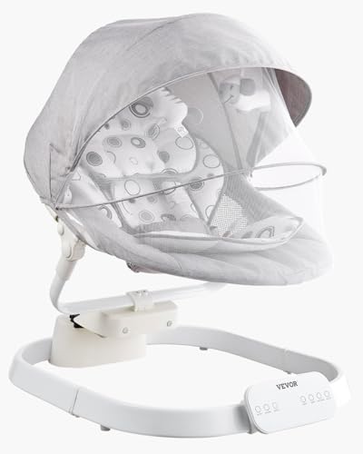 VEVOR Babyschaukel, Babywippe mit 3 Geschwindigkeiten & 3 Sitzpositionen, IMD-Touchpanel, Fernbedienung, Bluetooth & 10 voreingestellten Liedern, für Kinder im Alter von 0–9 Monaten bis zu 9 kg von VEVOR