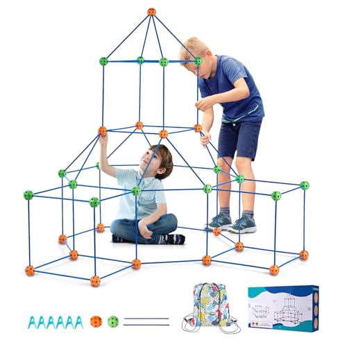 VEVOR Fort Bausatz Kinder, 120-teiliges STEM-Bauspielzeug, pädagogisches Geschenk für 4 bis 8+ Jahre alte Kinder, Spielzelt-Bauset, Konstruktionsspielzeug mit 80 Stäben und 40 Bällen von VEVOR