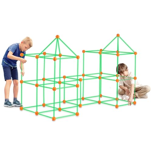 VEVOR Fort Bausatz Kinder, 140-teiliges STEM-Bauspielzeug, pädagogisches Geschenk für 4 bis 8+ Jahre alte Kinder, Spielzelt-Bauset, Konstruktionsspielzeug mit 96 Stäben und 44 Bällen von VEVOR