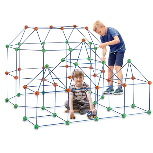 VEVOR Fort Bausatz Kinder, 180-teiliges STEM-Bauspielzeug, pädagogisches Geschenk für 4 bis 8+ Jahre alte Kinder, Spielzelt-Bauset, Konstruktionsspielzeug mit 120 Stäben und 60 Bällen von VEVOR