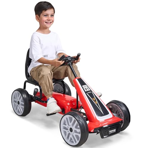 VEVOR Go-Kart, 4-Rad-Offroad-Tretauto für Kinder mit Lenkrad, ergonomisch verstellbarem Sitz und Handbremse, Eva-Rädern, Tretfahrzeug, Kinderfahrzeug für Kinder im Alter von 5–12 Jahren, Rot von VEVOR