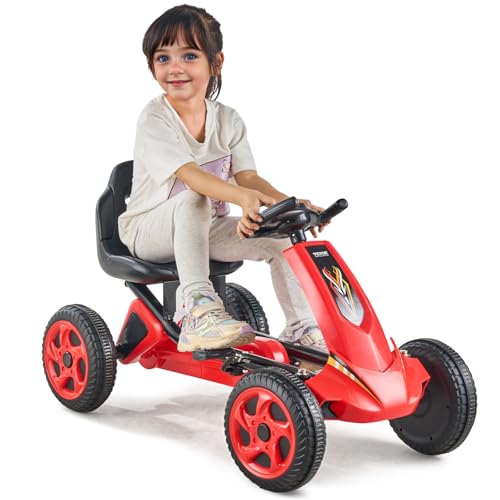 VEVOR Go-Kart, Tretfahrzeug mit Lenkrad, ergonomisch verstellbarem Sitz, rutschfesten Rädern, tragbarer Tretfahrzeug mit Tretkurbel, Kinderfahrzeug für Kinder im Alter von 3–8 Jahren, Rot von VEVOR