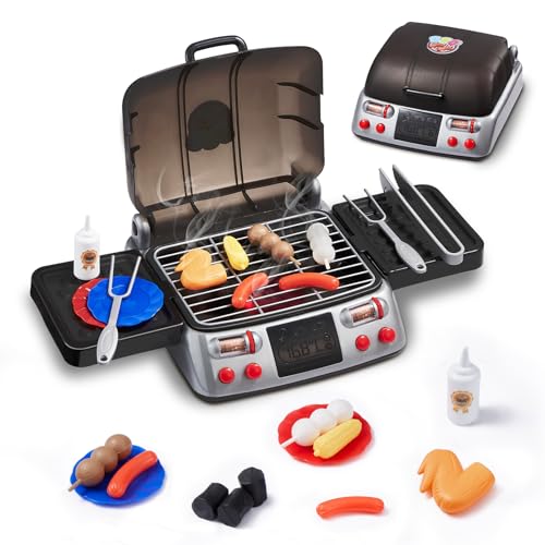 VEVOR Grill-Spielzeugset für Kinder mit Rauchgeräuschen & Licht, Spielzeug-Lebensmittel & Küchenzubehör, interaktives Grill- & Camping-Koch- & Grillspielset für Kinder im Alter von 3 bis 8 Jahren von VEVOR