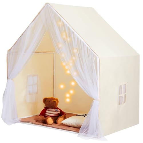 VEVOR Kinderspielzelt, Kinderzelt für Kinder von 1–5 Jahren, Kleinkinderzelt mit Matte und Zeltlampe, Zelt für Kinder mit Fenstern für drinnen und draußen, Jurtenzelt Beige 1 Tür 2 Fenster von VEVOR