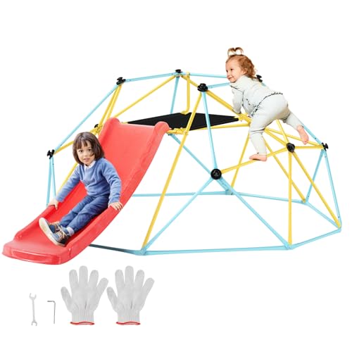 VEVOR Kletterkuppel, 2,44 m geometrisches Klettergerüst mit Rutsche, für Kinder von 3 bis 9 Jahren, Klettergerüst 272 kg Tragfähigkeit, mit Klettergriff, Indoor-/Outdoor-Spielgerät ideal Hinterhof von VEVOR