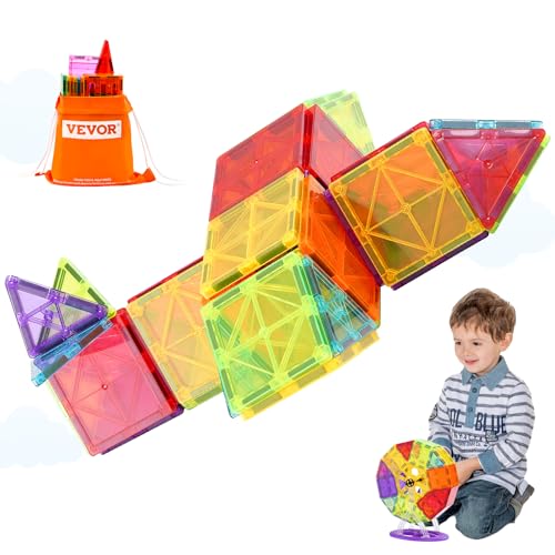 VEVOR Magnetische Bausteine, 121-teiliges magnetisches Bauset für Kinder, Magnetspielzeug mit 2 Autobasen und 26 digitalen Karten, STEM-Lernspielzeug zum Konstruieren & Stapeln für Kinderab 3 Jahren von VEVOR