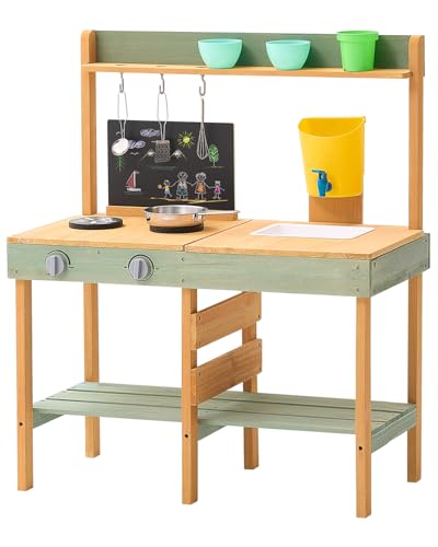 VEVOR Matschküche 762x391x914 mm, Spielküchenset, Kinderküche, Holzspielzeug für Kleinkinder im Freien, Spielküche mit Pflanzkasten, Herden, Tank, Wasserhahn, Tafel, Kochgeschirr, Töpfen und Zubehör von VEVOR