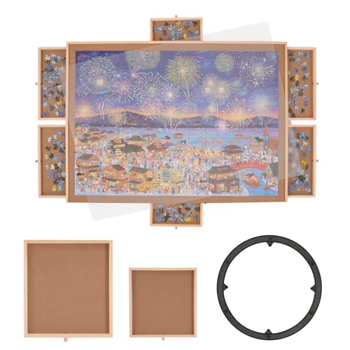 VEVOR Puzzletisch Puzzle Brett 2000 Teile, Puzzle Staffelei 360° Drehung Kiefer Puzzletisch, 1045 x 760 x 50 mm Puzzel Board mit 6 Ausziehbaren Schubladen, Puzzlespaß Spielspaß für Erwachsene & Kinder von VEVOR