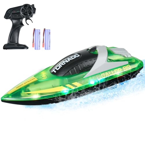 VEVOR RC Boot, 2,4GHz 12km/h, Ferngesteuertes Boot für Pools & Seen, Rennboot mit LED-Licht, 2 wiederaufladbare Batterien, Ganzkörper wasserdicht, Geschenk für Erwachsene Jungen & Mädchen, Grün von VEVOR