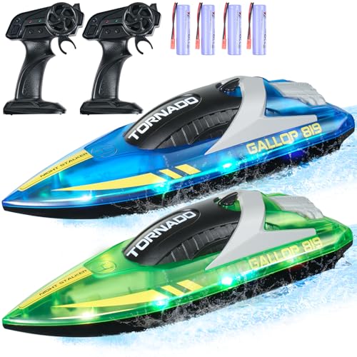 VEVOR RC Boot 2er-Set, 2,4GHz 12km/h, Ferngesteuertes Boot für Pools & Seen, Rennboot mit LED-Licht, 4 wiederaufladbare Batterien, Ganzkörper wasserdicht, Geschenk für Jungen & Mädchen, Blau/Grün von VEVOR