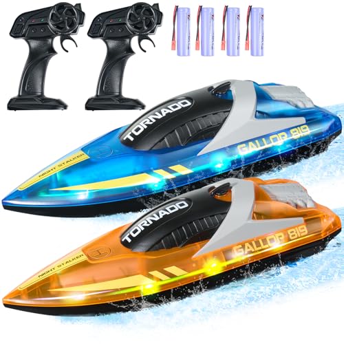 VEVOR RC Boot 2er-Set, 2,4GHz 12km/h, Ferngesteuertes Boot für Pools & Seen, Rennboot mit LED-Licht, 4 wiederaufladbare Batterien, Ganzkörper wasserdicht, Geschenk für Jungen & Mädchen, Blau/Orange von VEVOR