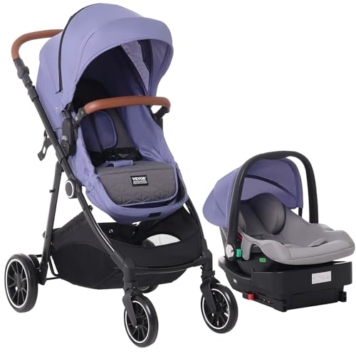 VEVOR Reisesystem-Kinderwagen mit Kindersitz, 3-in-1-Baby-Autositz-Kinderwagen-Kombination, einfach zusammenzuklappen, EVA-Reifen mit Bremse, Kinderwagen-Autositz-Kombinationsset aus Carbonstahl von VEVOR